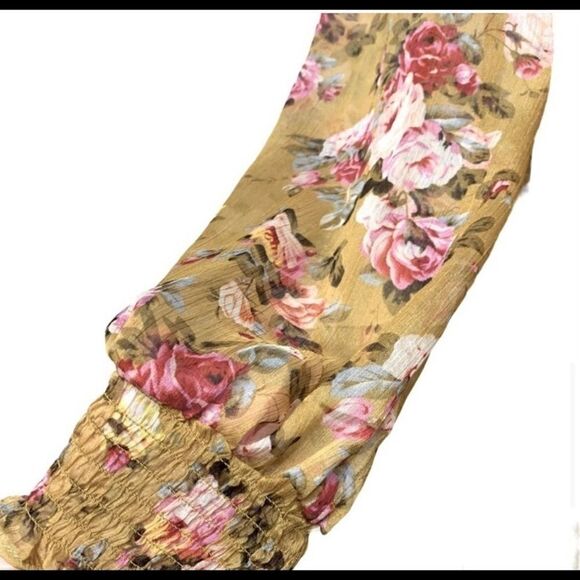 OPT Wick smocked chiffon gold and pink midi dress - Picture 4 of 11